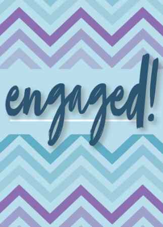 blue engaged! card with blue and purple zig zag