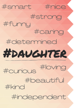 coral ombre with hashtag adjectives about daughter birthday